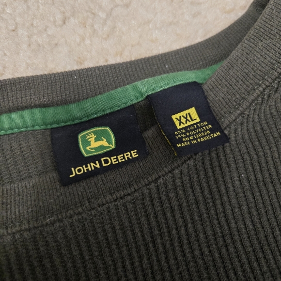 John Deere tractor company waffle weave thermal shirt Dark Green Logo 2X XXL - Picture 3 of 3
